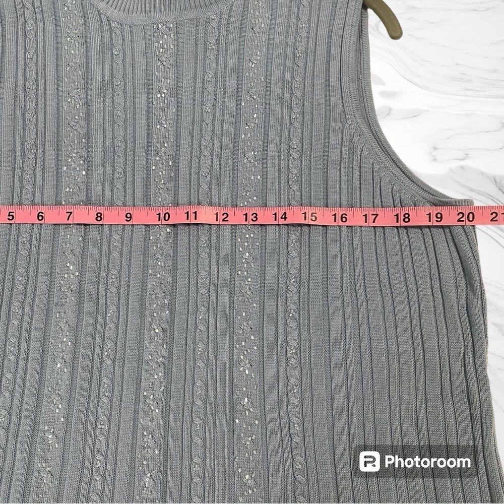 Requirements woman tank top size 2X ribbed knit w/beads blue turtleneck - Picture 7 of 11